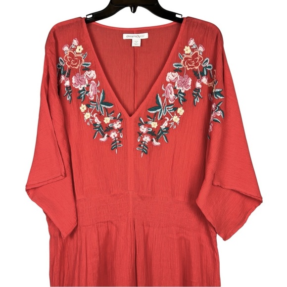 Coral Embroidered Boho Beach Dress 2X Plus Size 26/28 Gauzy Muumuu Resort Vacay - Picture 4 of 11